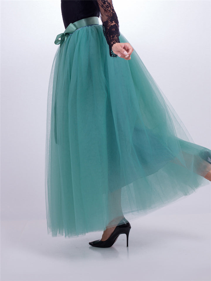 Pretty Trendy Solid Color 7 Layers One Size Long Tulle Skirts For Women