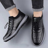 Men's Cozy Soft Rubber Sole Crocodile Pattern Waterproof PU Flat Shoes