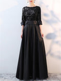Elegant 3/4 Sleeve Pleated A-Line Maxi Dress for Evening
