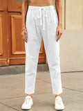 Summer Leisure Women's Drawstring Pockets Cozy Cotton Linen Pants