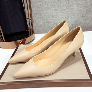 New Elegant Classic Nude Genuine Leather Thin Heel High Heels