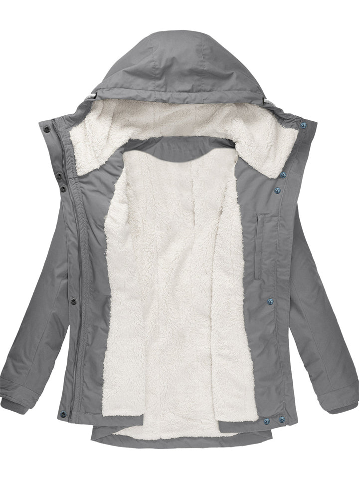 Women's Slim Fit Zip Up Plush Hooded Jacket Coat for Winter