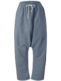 Casual Style Elastic Waist Band Drawstring Pocket Harem Pants