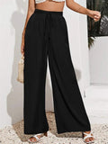 Ladies Summer Vacation High Waist Lace Up Loose Wide Leg Pants