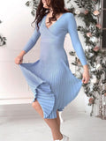 Autumn Winter Elegant Women's  Knitted Pleated Base Dress