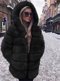 Ultra Comfortable Pocket Faux Fur Hooded Midi Length Coat