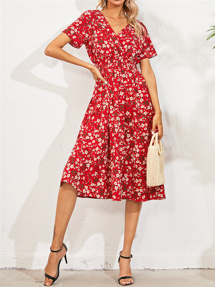 Summer Floral Printed Short Sleeve Dresses