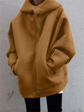 Casual Fashion Street Style Zipper Hooded Plush Hoodies For Women