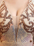 Stunning Sequined V Neck Fitted Waist Dress for Evening
