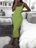 Solid Color Square Neck Sleeveless Slim Dress