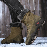 Mens Cozy Warm Genuine Leather Outdoor Snow Boots