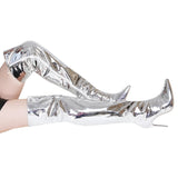 Silver Pointed Toe High Thin Heels Long Boots