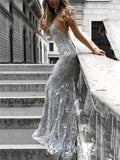 Stunning V Neck Sequined Mermaid Strappy Dress for Prom