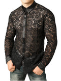 Men's See-Through Slim Fit Long Sleeve Sexy Lace Shirts