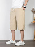 Men's Solid Color Casual Style Loose Straight Cropped Trousers