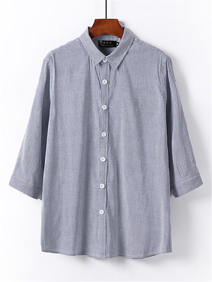 Loose Casual Comfy Striped Full Buttons Long Sleeve Shhirts