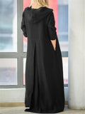 Casual Style Cotton Linen Solid Color Pocket Hooded Maxi Dress