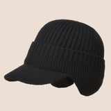 Men’s Warm Windproof Ribbed Knitted Brim Cap with Ear Flaps