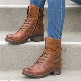 Vintage Style Ankle Harness Strap Lace-Up Block Heel Boots