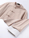 Relaxed Fit 2-Piece Outfit Retro Button Collar Shirt + Elastic Waistband Full-Length Pants