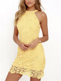 New Elegant Lace Design Sleeveless Hollow Out Halter Cocktail Dresses
