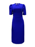 Summer New Short Sleeve Pleated Plus Size Lady Long Dress