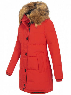 Trendy Slim Faux Fur Collar Hooded Solid Color Coat With Pockets