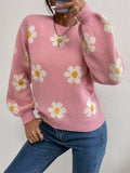 Floral Printed Round Neck Sweaters For Women