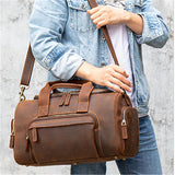 Mens Large Capacity Travel Leather Crossbody Bags Vintage Duffel Packs