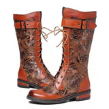 Fashion Exquisite Floral Printed Lace Up Boots For Women