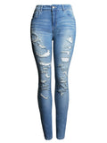 Women's Casual Style Slim Fit Ripped Blue Denim Jeans
