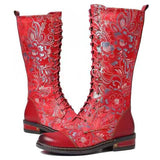 Vintage Style Pretty Fashion PU Zipper Printed Boots For Women