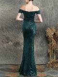 Gorgeous Off the Shoulder High Slit Sequin Evening Gown Dress