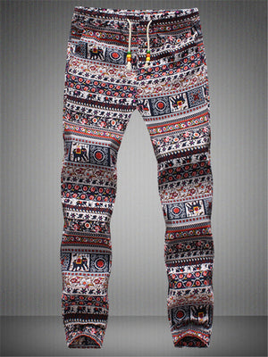 Fashion Printed Linen Drawstring Pants