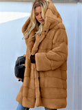 Premium Quality Grooved Pattern Faux Fur Hooded Coat