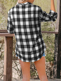 Classic Plaid V Neck Roll-up Long Sleeve Relaxed Shirts for Women
