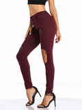 Summer Sexy Street Style Ripped Fit Wine Red Denim Jeans for Women