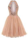 Pretty Rose Gold Sequin A-Line Halter Cocktail Dresses For Party