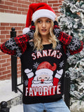 Santa Claus Embroidery Round Neck Pullover Women Knitted Sweater for Christmas Party