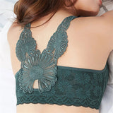 Women's Plus Size Daisy Embroidered Back Gather Bras - Black