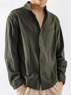 Casual Comfy Linen Cotton Mandarin-Collar Shirts For Men