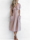 Cotton Linen Waist-Tie Pocket Dress