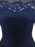 Elegant Off Shoulder Floral Lace 3/4 Sleeve High Waist Flare Dress