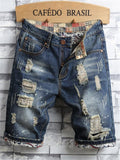 Men's Retro Style Ripped Patchwork Denim Shorts