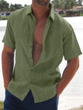 Lapel Solid Color Short Sleeve Linen Shirts