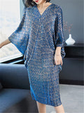 One Size V-Neck Batwing Sleeve Loose Dress For Women