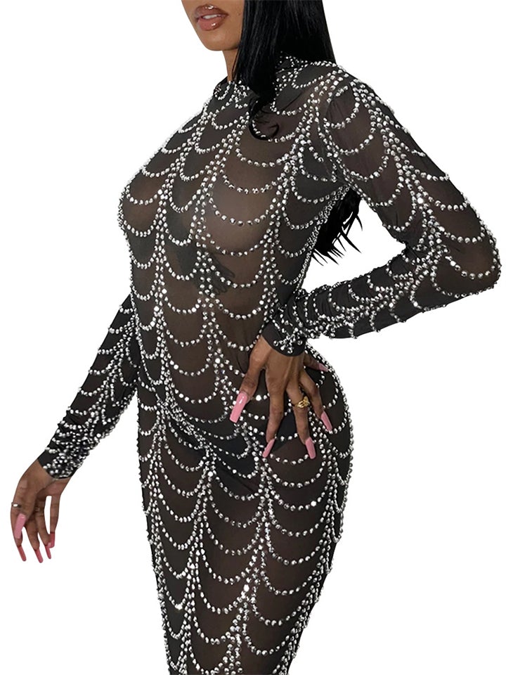 Fashion Sexy Mesh Design Zipper Slim Maxi Dresses For Women