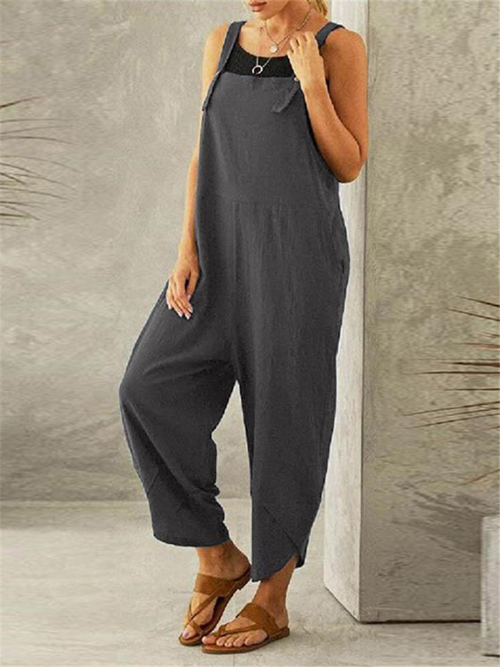 Plus Size Cotton Linen Dungarees Jumpsuits