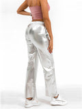 Women's High Waist Straight Leg Bright Metallic Pants