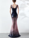 Shimmering Sequined V Neck Backless Mermaid Dress for Evening Party